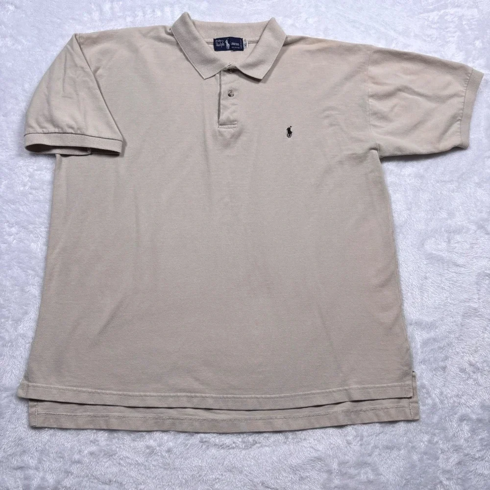 VTG 80s 90s Polo Ralph Lauren Polo Shirt Men XL Cream Pony Logo Boxy Made in USA